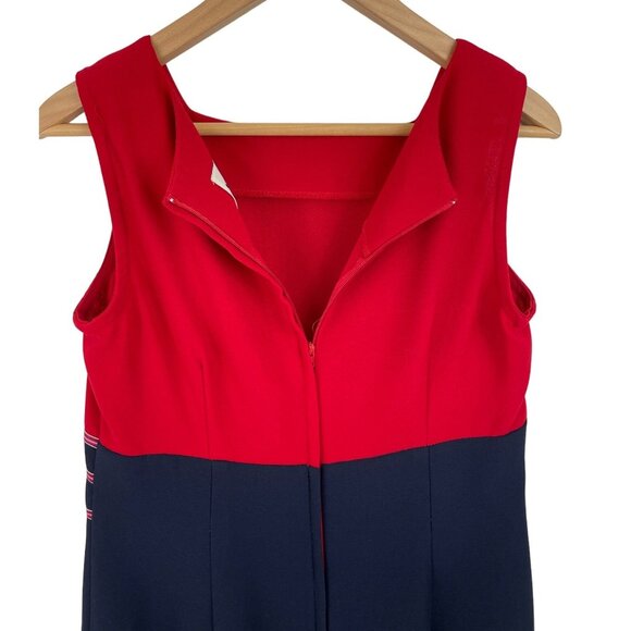 Studio I Women SIze 8 Red & Blue Sleeveless Dress Suit Jacket Set Nautical - Picture 13 of 15